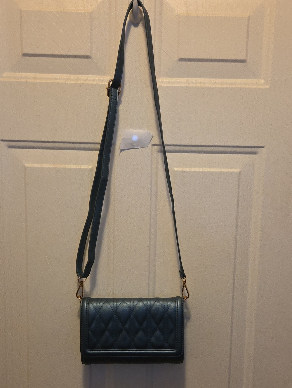 Save The Girls Quilted Crossbody Bag in Teal with Gold Hardware